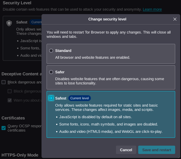 Choose security settings